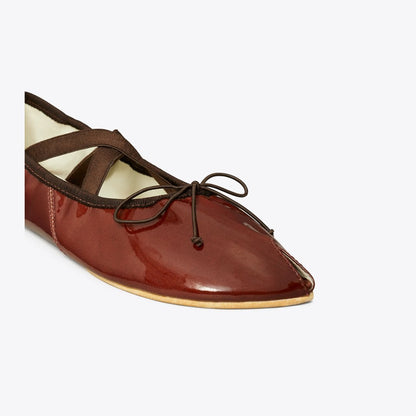 Tory Burch Peep-Toe Mary Jane Ballet RUSSET BROWN
