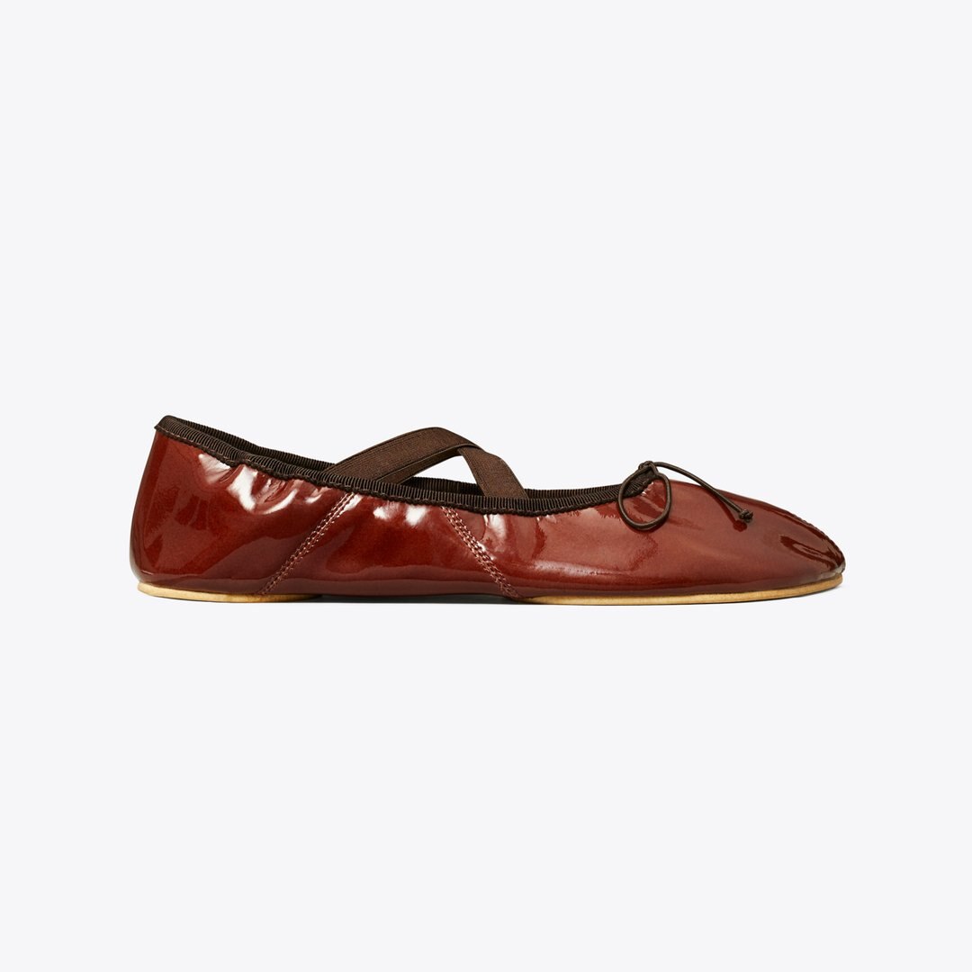Tory Burch Peep-Toe Mary Jane Ballet RUSSET BROWN