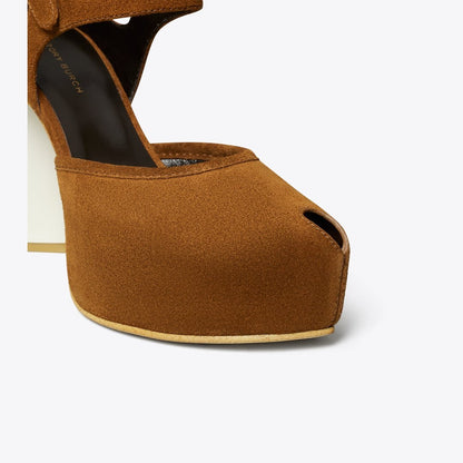 Tory Burch Peep-Toe Platform Sandal Caramel