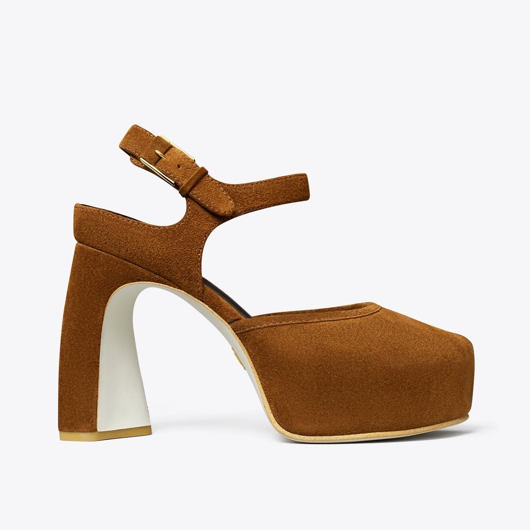 Tory Burch Peep-Toe Platform Sandal Caramel
