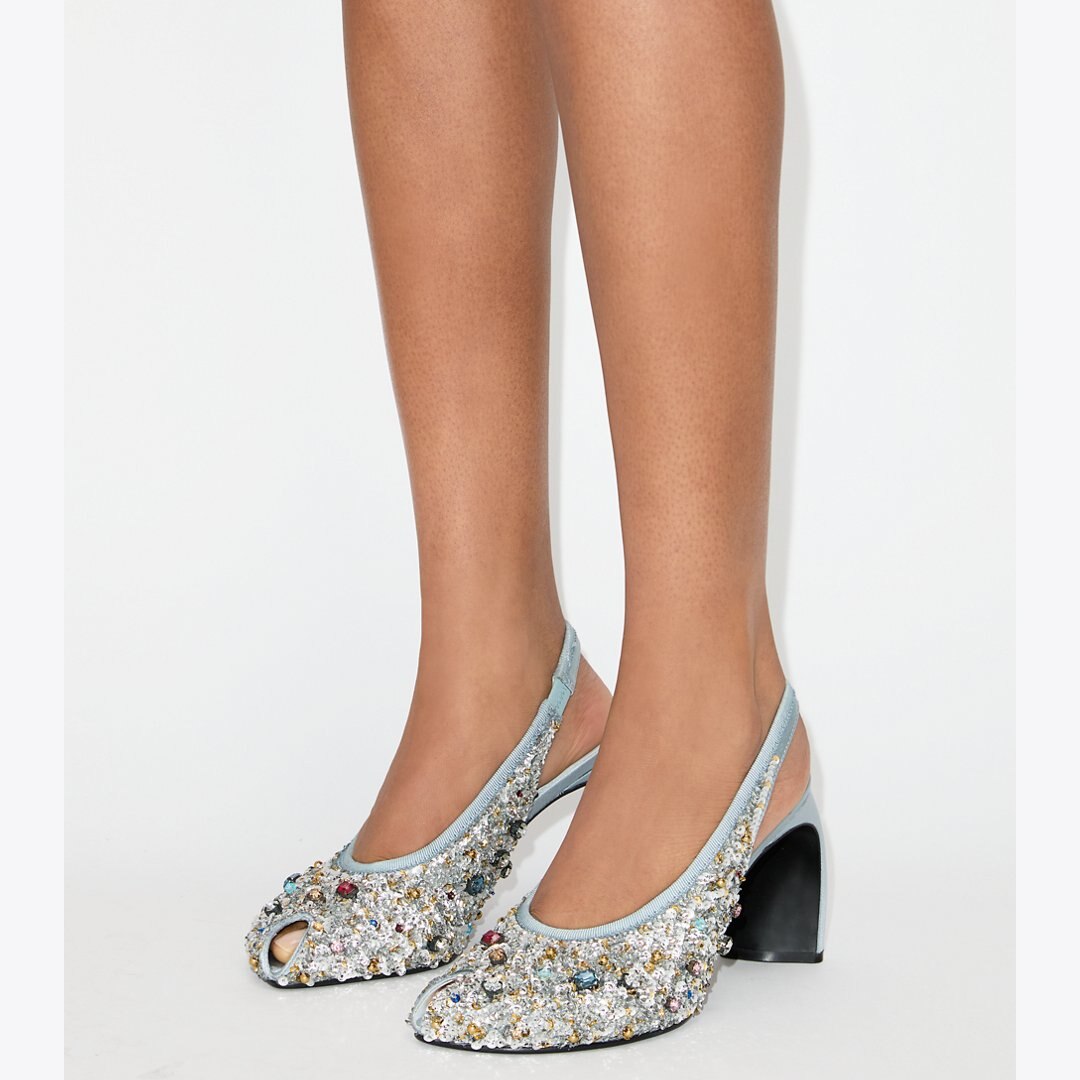 Tory Burch Peep-Toe Slingback Pump MULTI STONE