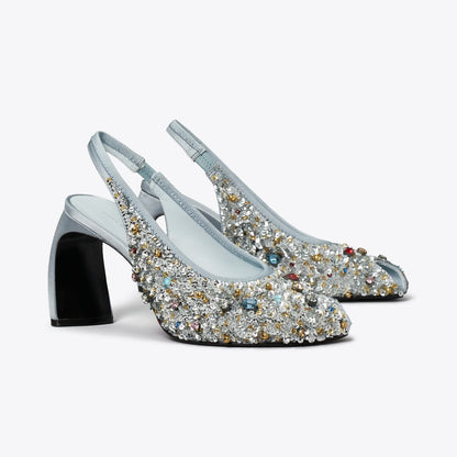 Tory Burch Peep-Toe Slingback Pump MULTI STONE