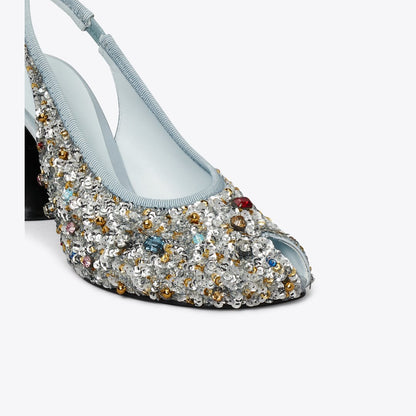 Tory Burch Peep-Toe Slingback Pump MULTI STONE