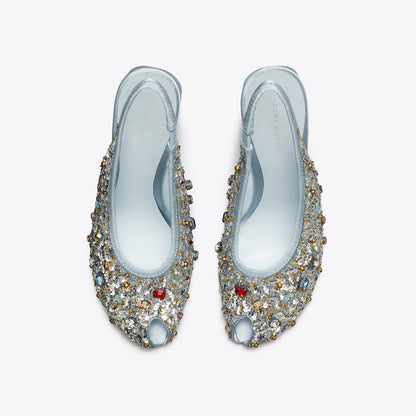 Tory Burch Peep-Toe Slingback Pump MULTI STONE