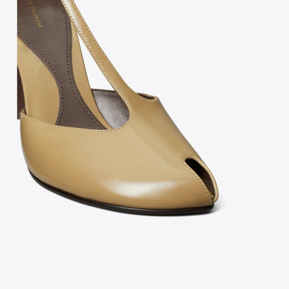 Tory Burch Peep-Toe T-Strap Heeled Sandal WARM NUTMEG