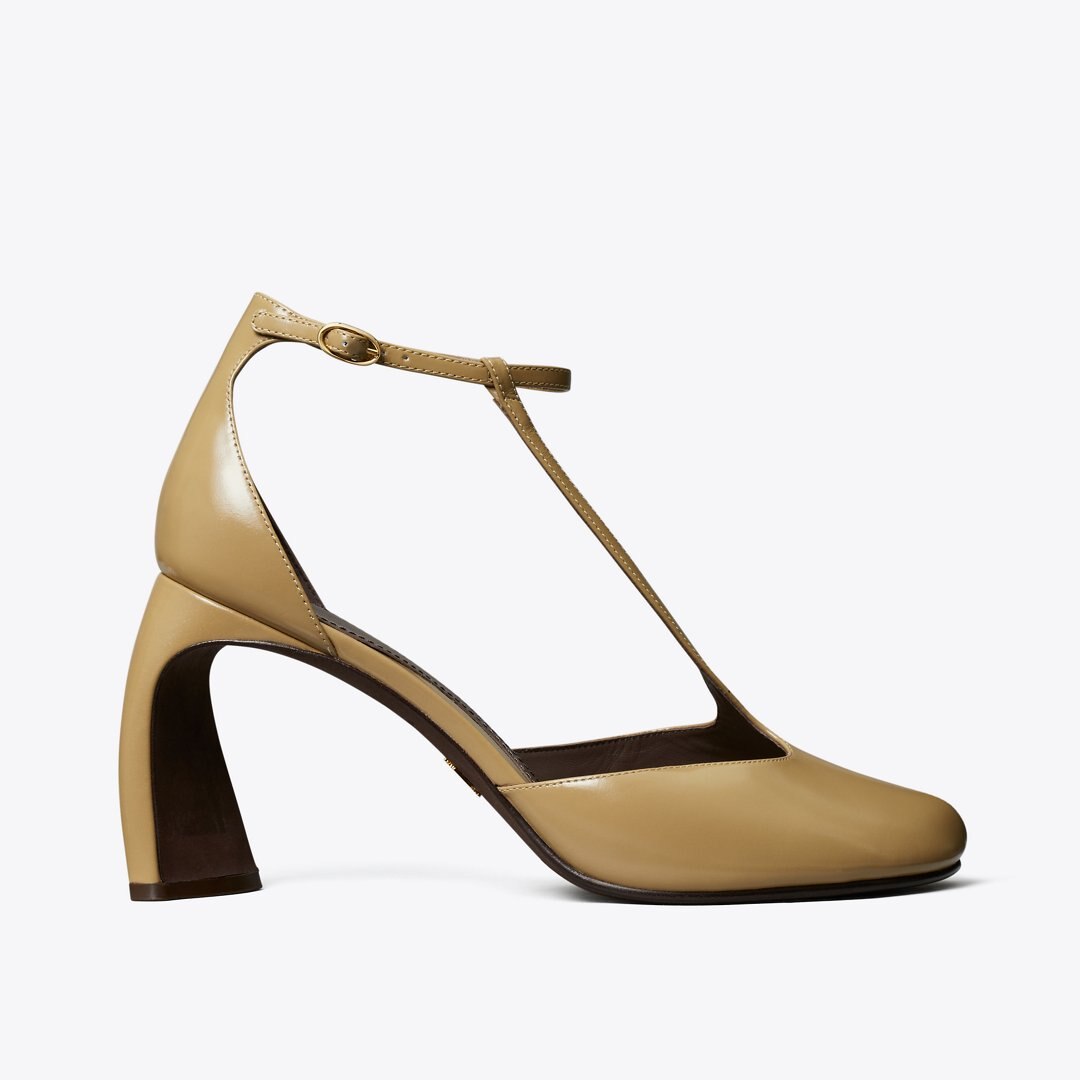 Tory Burch Peep-Toe T-Strap Heeled Sandal WARM NUTMEG
