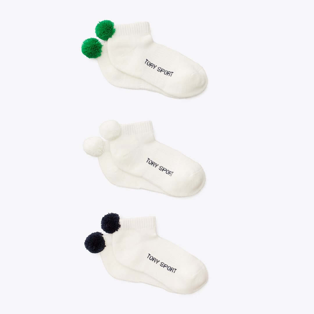 Tory Burch Performance Compression Pom-Pom Socks, 3-Pack Snow White / Tory Navy / Vineyard