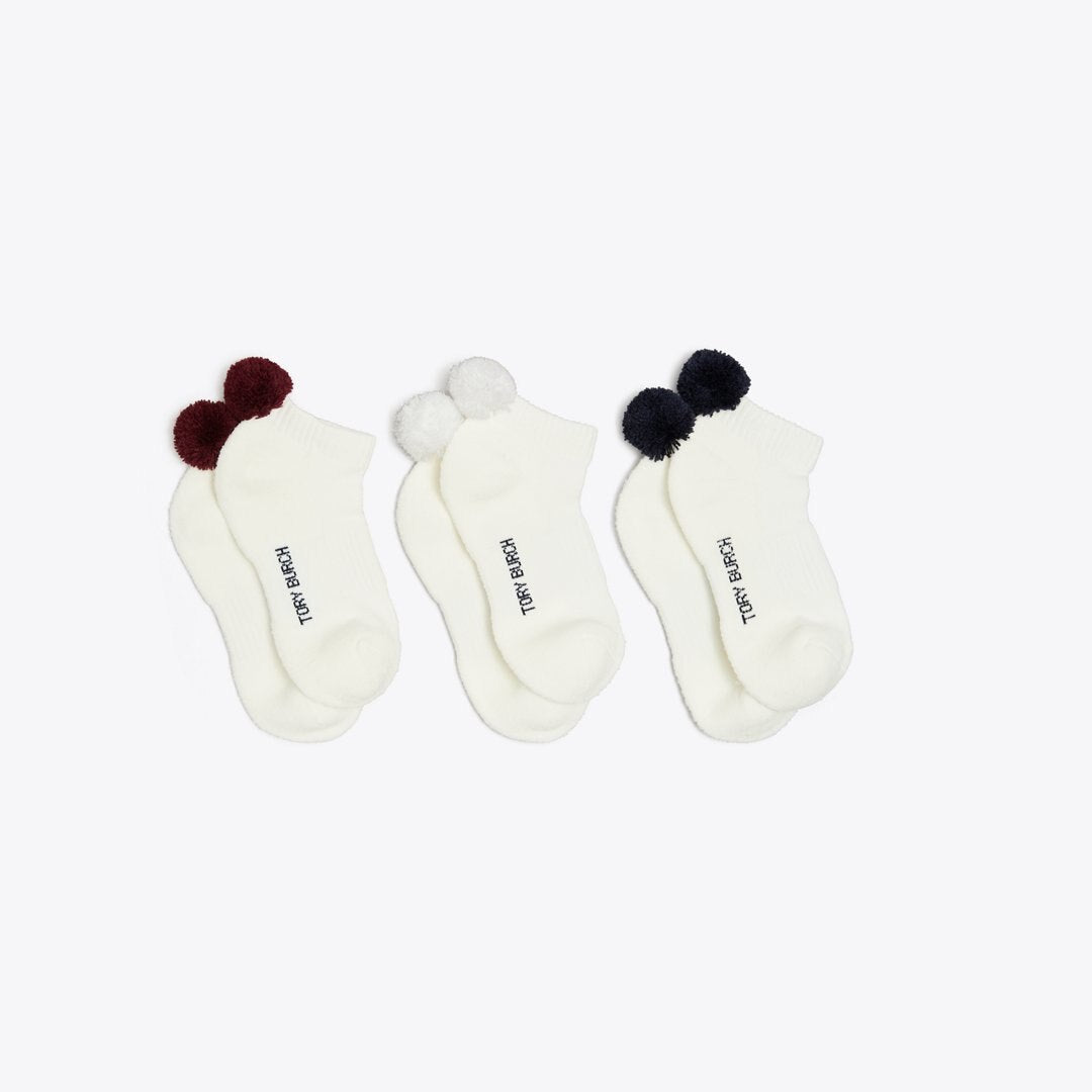 Tory Burch Performance Compression Pom-Pom Socks, 3-Pack Tory Navy / Snow White / Winetasting
