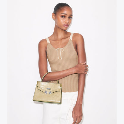 Tory Burch Petite Lee Radziwill Croc-Embossed Double Bag Ginger Leaf