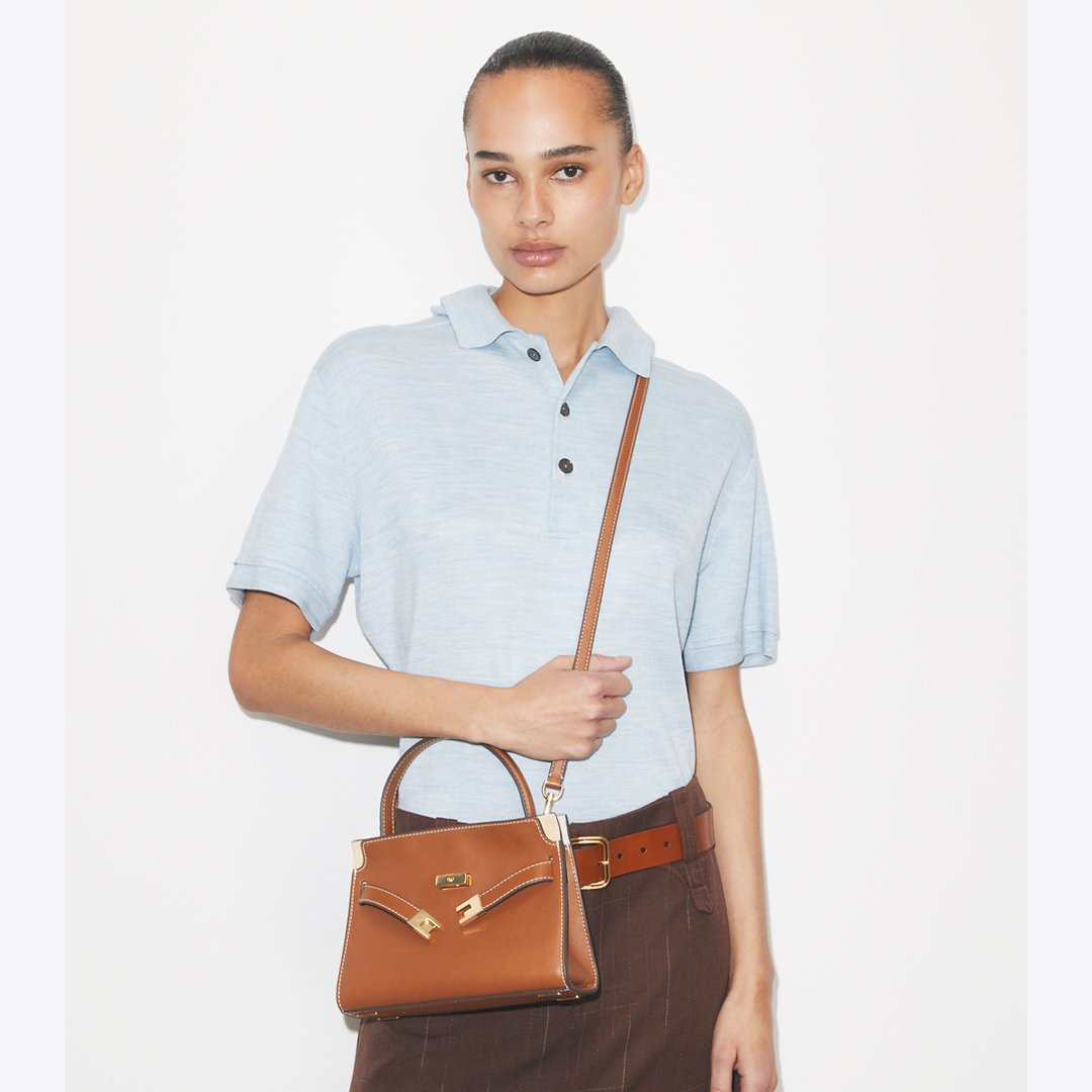 Tory Burch Petite Lee Radziwill Double Bag Aged Tan