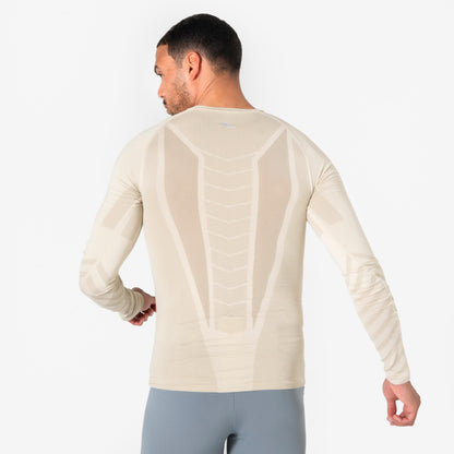 Kiprun Men's Long-Sleeved Slim Running T-Shirt -Kiprun Run 500 Seamless Beige