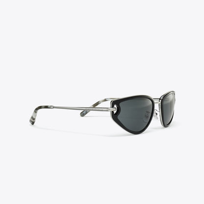 Tory Burch Pierced Cat-Eye Sunglasses BLACK/DARK GREY