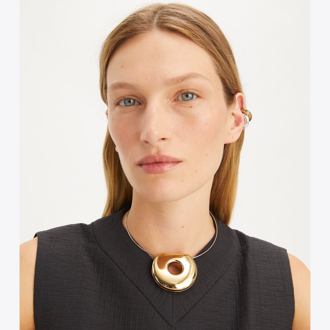 Tory Burch Pierced Collar Necklace Light Brass / Light Silver