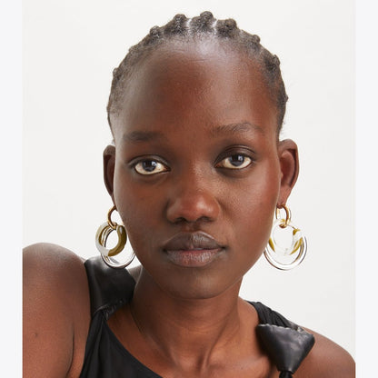 Tory Burch Pierced Earrings Light Silver / Light Brass / Green Swirl