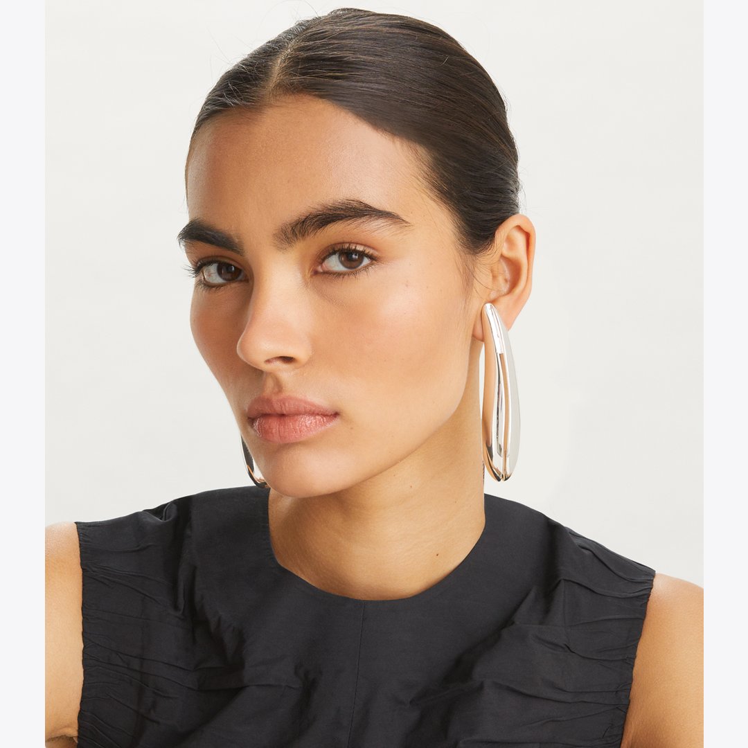 Tory Burch Pierced Elongated Earrings Light Silver