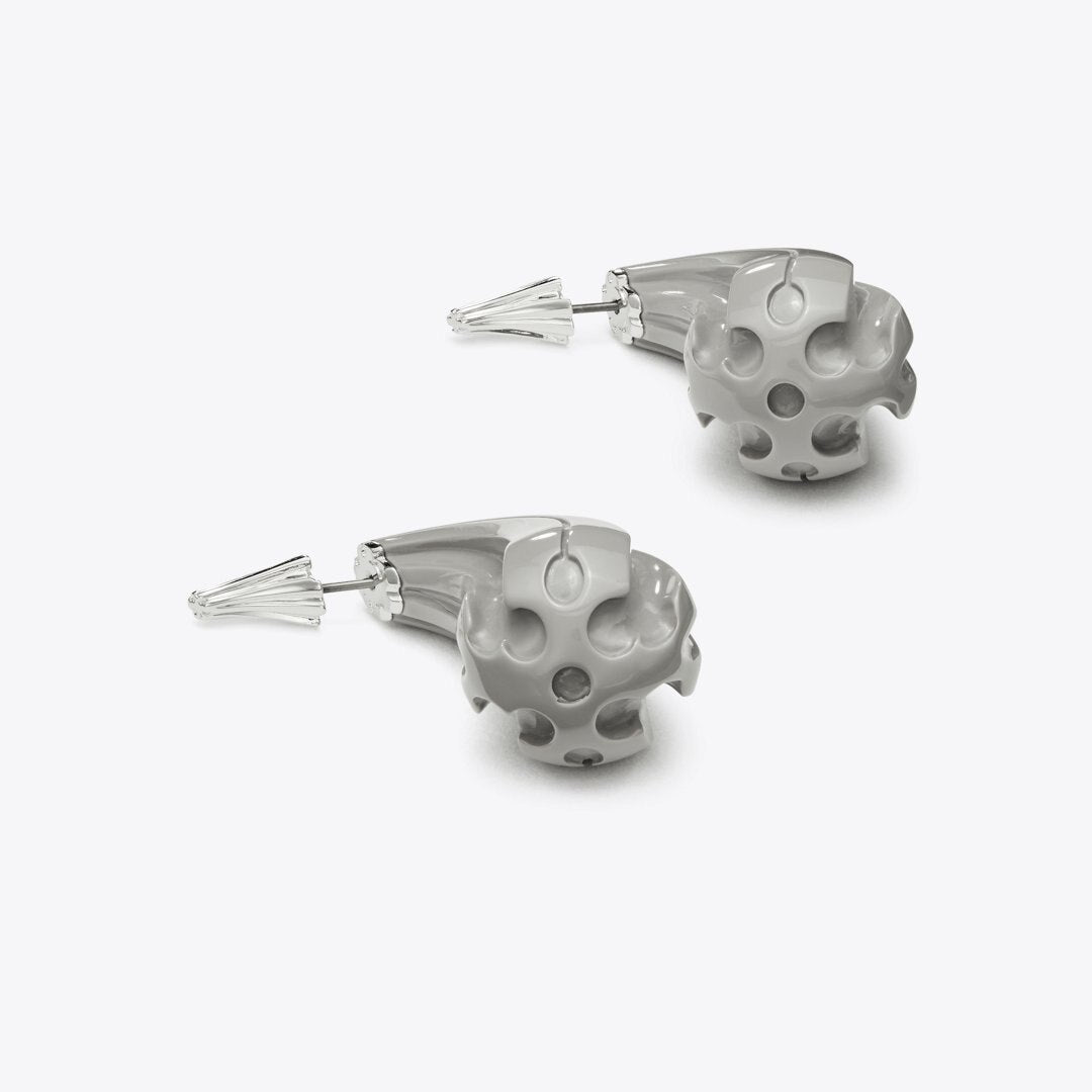 Tory Burch Pierced Front-Back Earrings Light Silver / Gray