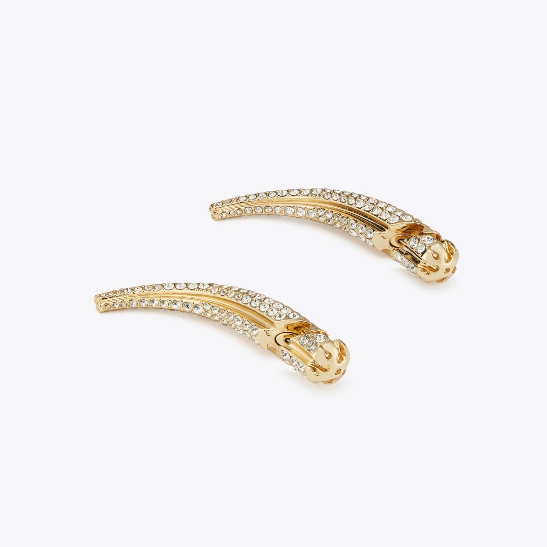 Tory Burch Pierced Front-Back Earrings Light Brass / Crystal