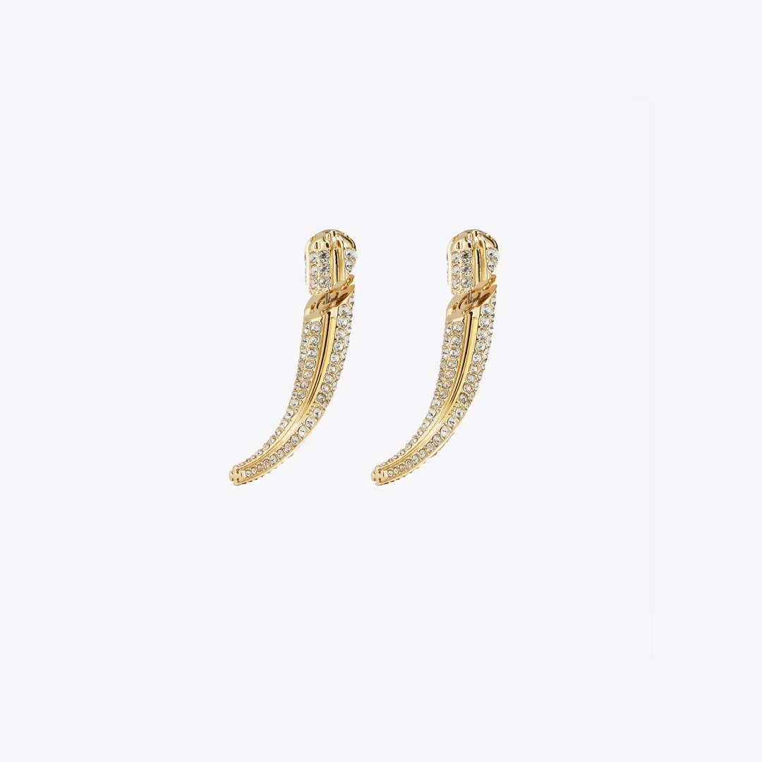 Tory Burch Pierced Front-Back Earrings Light Brass / Crystal