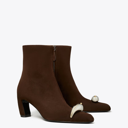 Tory Burch Pierced Heeled Ankle Boot DARK COCOA / SILVER