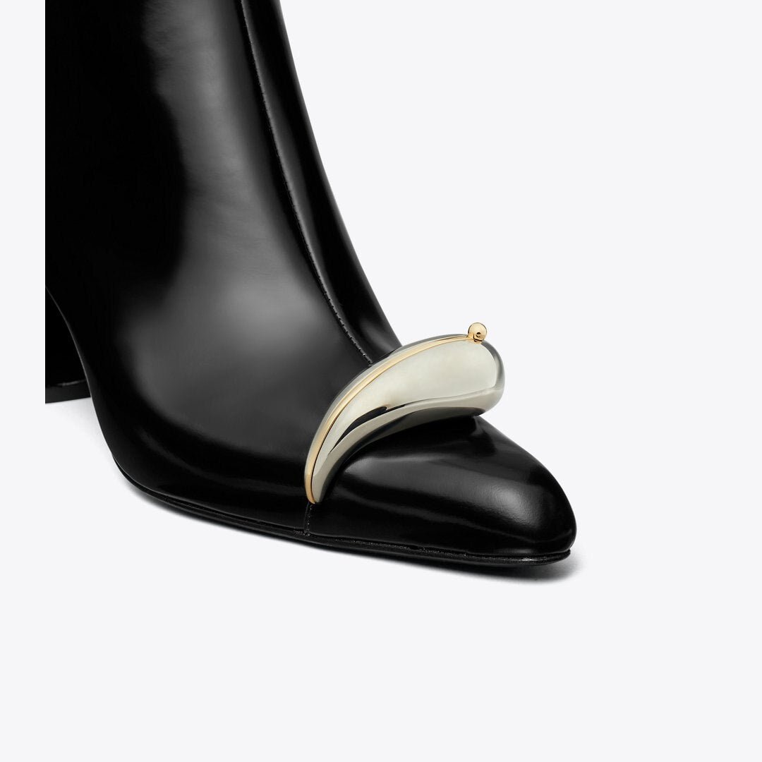 Tory Burch Pierced Heeled Ankle Boot PERFECT BLACK / SILVER