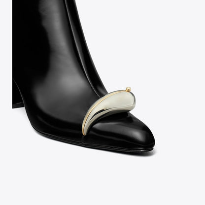 Tory Burch Pierced Heeled Ankle Boot PERFECT BLACK / SILVER