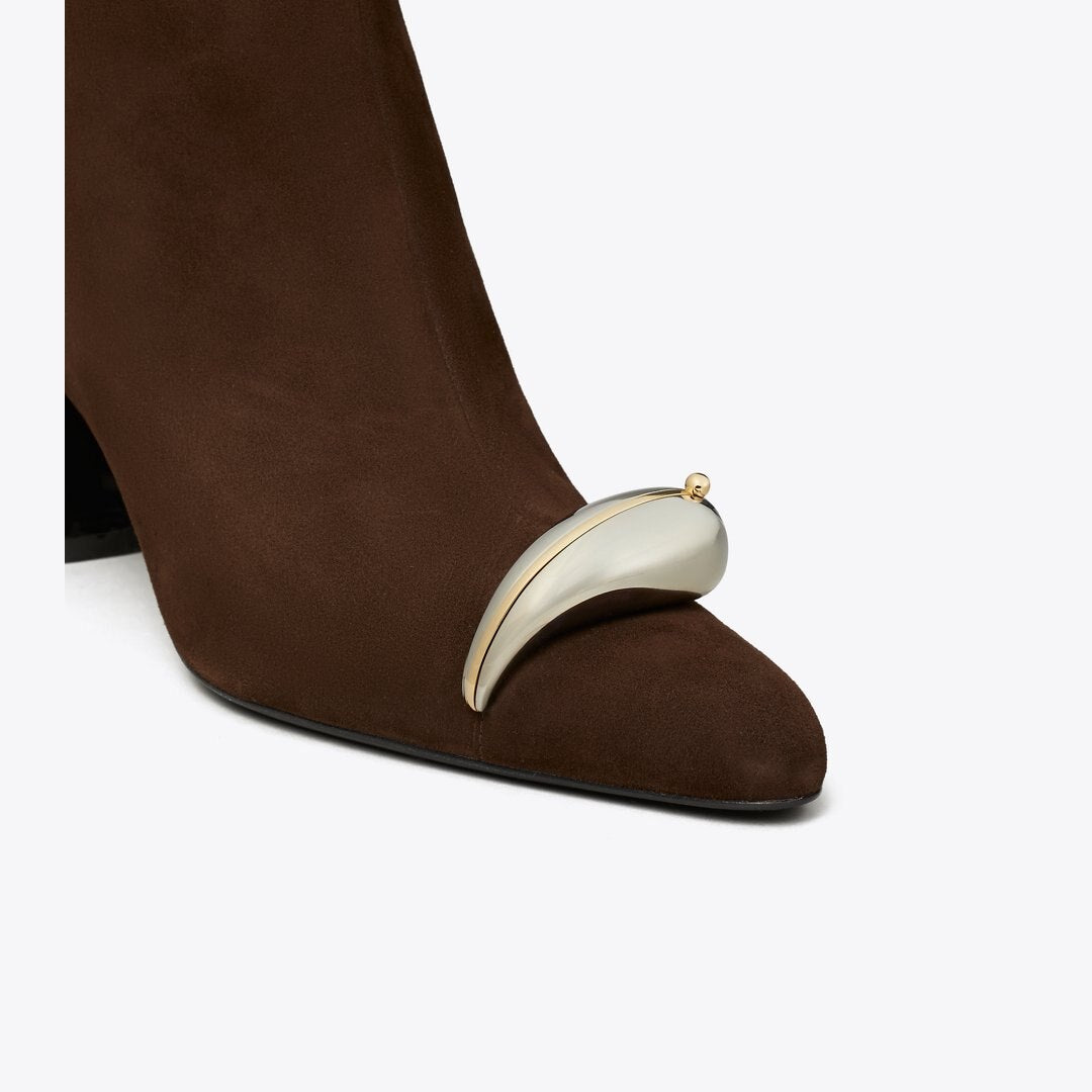 Tory Burch Pierced Heeled Ankle Boot DARK COCOA / SILVER