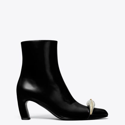 Tory Burch Pierced Heeled Ankle Boot PERFECT BLACK / SILVER