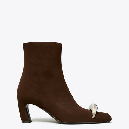 Tory Burch Pierced Heeled Ankle Boot DARK COCOA / SILVER