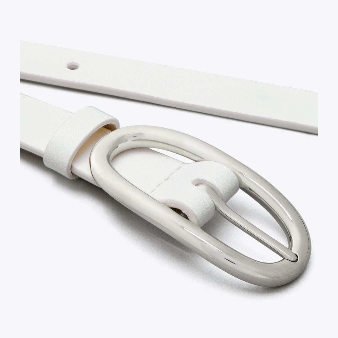 Tory Burch Pierced Large Buckle Belt Bianco