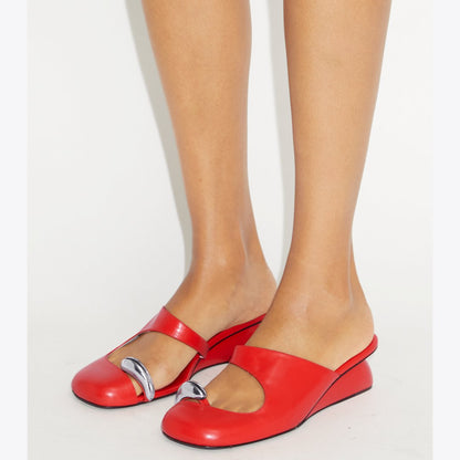 Tory Burch Pierced Mule Wedge BLAZING RED / SILVER