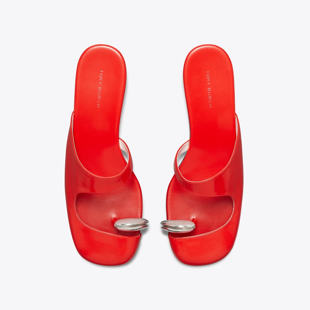 Tory Burch Pierced Mule Wedge BLAZING RED / SILVER