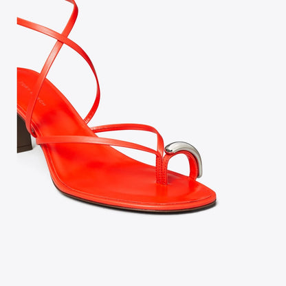 Tory Burch Pierced Multi-Strap Heeled Sandal BLAZING RED / SILVER