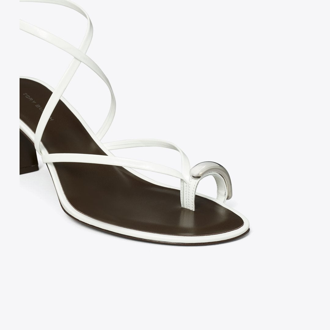 Tory Burch Pierced Multi-Strap Heeled Sandal BIANCO / SILVER