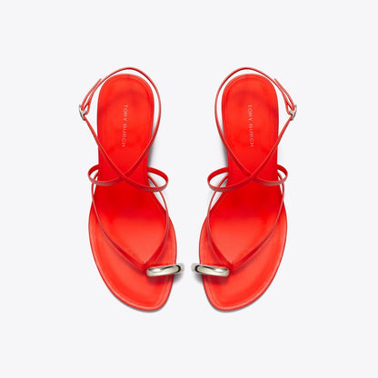 Tory Burch Pierced Multi-Strap Heeled Sandal BLAZING RED / SILVER
