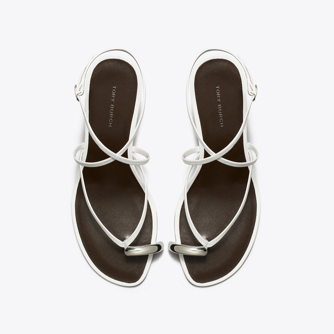 Tory Burch Pierced Multi-Strap Heeled Sandal BIANCO / SILVER