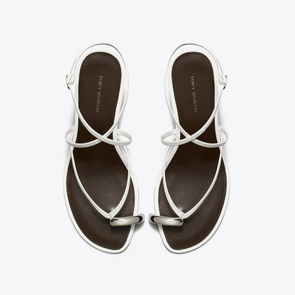 Tory Burch Pierced Multi-Strap Heeled Sandal BIANCO / SILVER