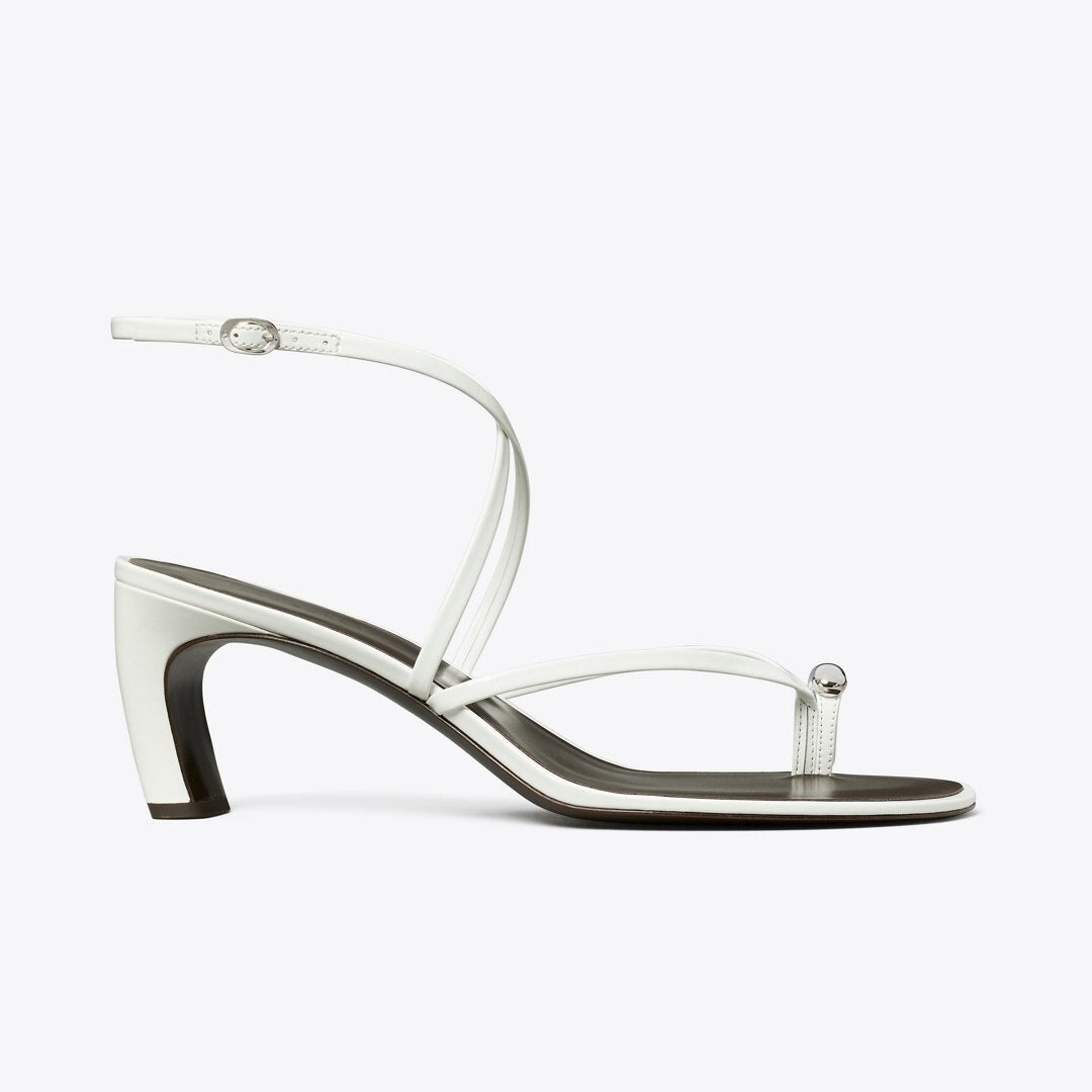 Tory Burch Pierced Multi-Strap Heeled Sandal WHITE / SILVER