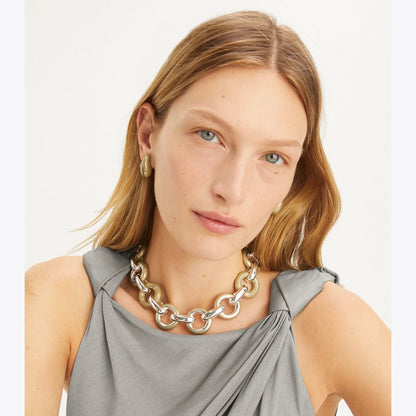 Tory Burch Pierced Necklace Light Silver / Multi