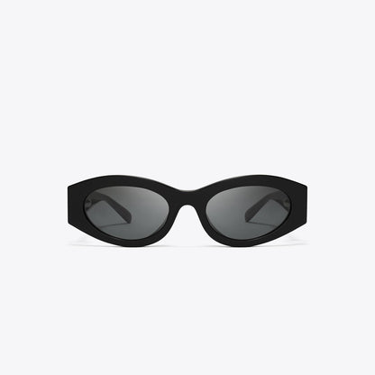 Tory Burch Pierced Oval Sunglasses BLACK/DARK GREY