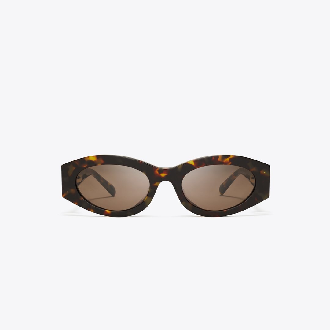 Tory Burch Pierced Oval Sunglasses DARK TORTOISE/SOLID BROWN