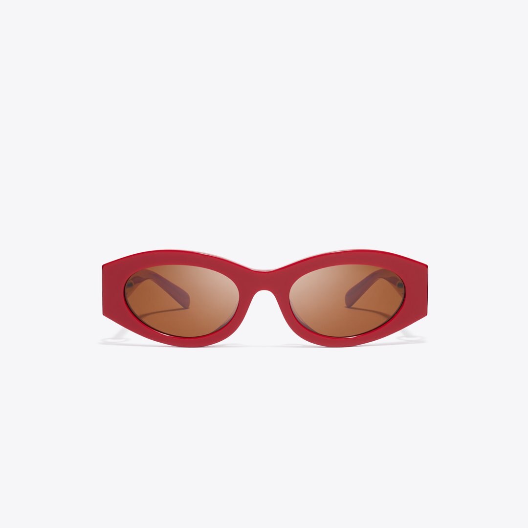 Tory Burch Pierced Oval Sunglasses RED/DARK BROWN