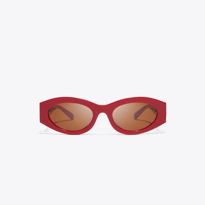 Tory Burch Pierced Oval Sunglasses RED/DARK BROWN