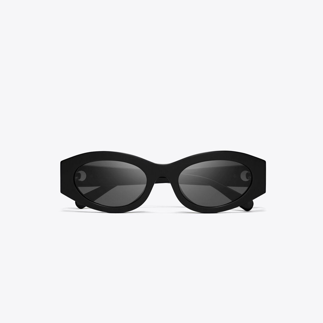 Tory Burch Pierced Oval Sunglasses BLACK/DARK GREY