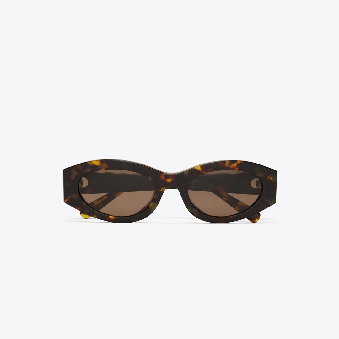Tory Burch Pierced Oval Sunglasses DARK TORTOISE/SOLID BROWN