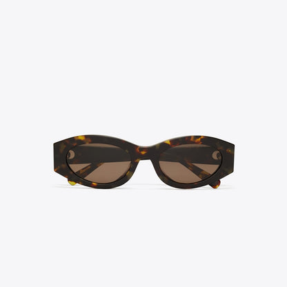Tory Burch Pierced Oval Sunglasses DARK TORTOISE/SOLID BROWN