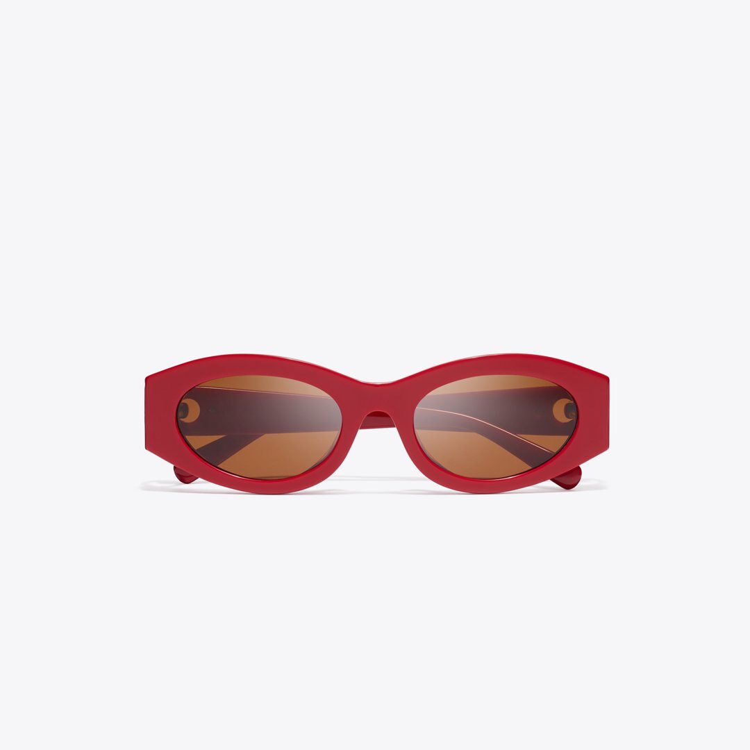 Tory Burch Pierced Oval Sunglasses RED/DARK BROWN
