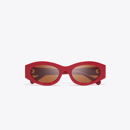 Tory Burch Pierced Oval Sunglasses RED/DARK BROWN