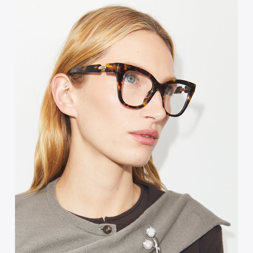 Tory Burch Pierced Oversized Cat-Eye Eyeglasses DARK TORTOISE