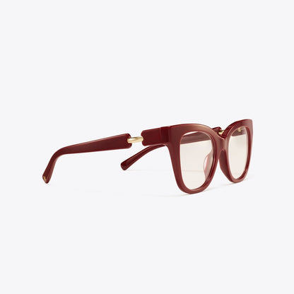 Tory Burch Pierced Oversized Cat-Eye Eyeglasses RED BERRY