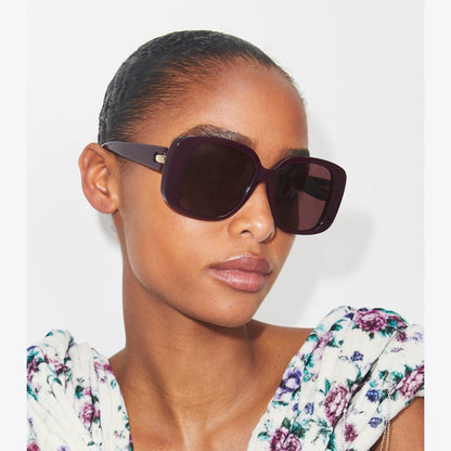 Tory Burch Pierced Oversized Square Sunglasses DARK TORTOISE/SOLID BROWN